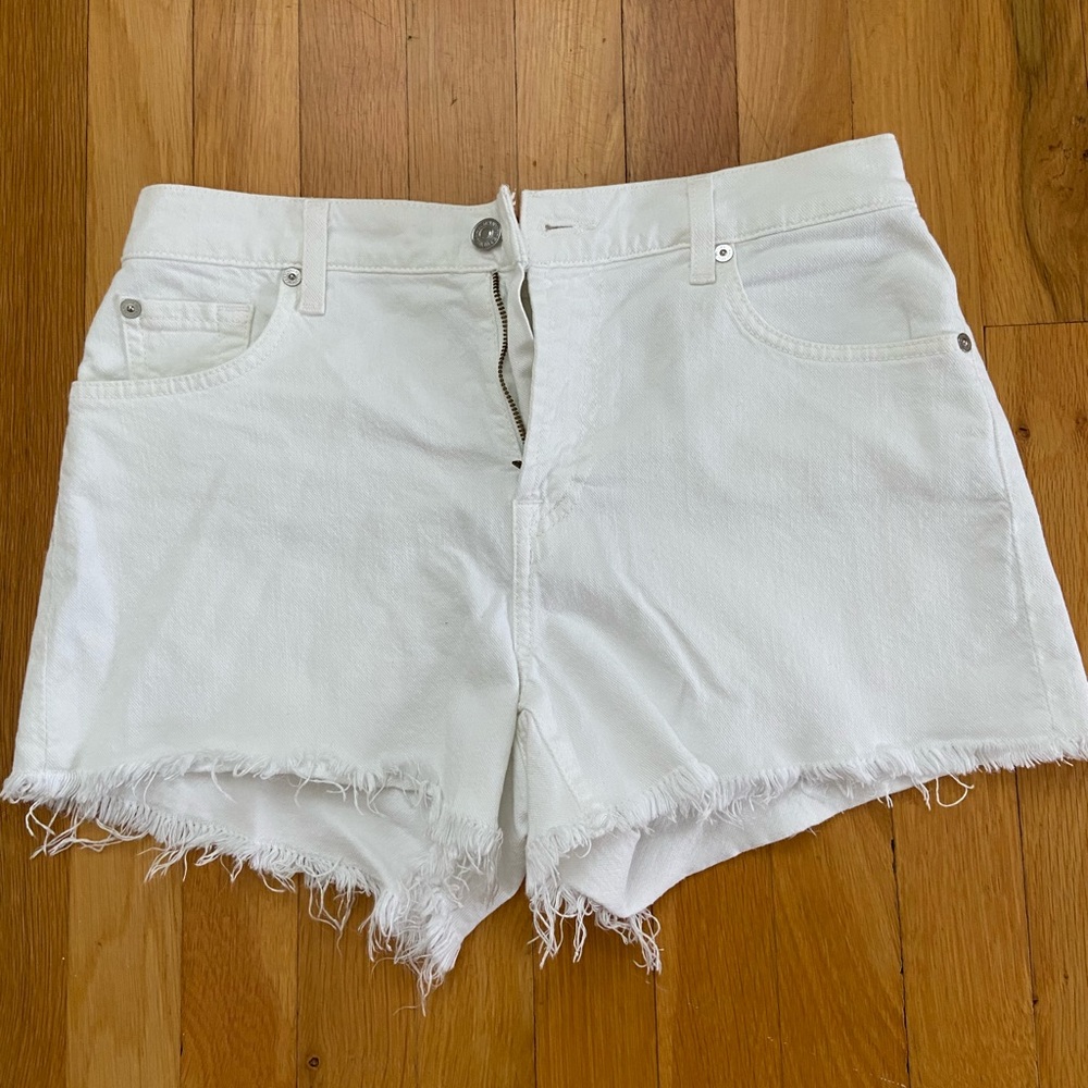 7 For all Mankind white denim jean shorts